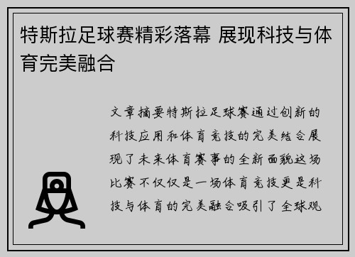 特斯拉足球赛精彩落幕 展现科技与体育完美融合